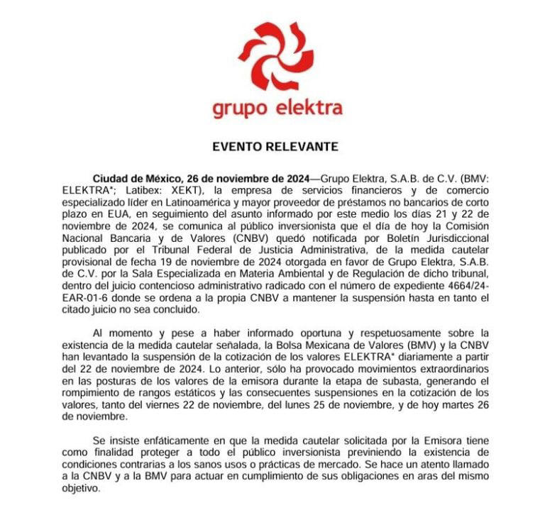 Comunicados de Grupo Elektra.