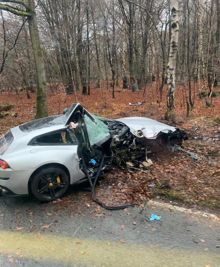 A photo of a smashed Ferrari was shared on social media on Saturday afternoon