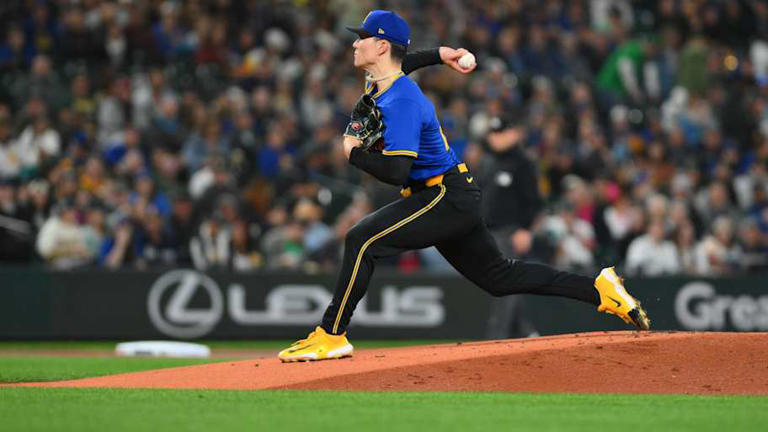 Seattle Mariners starting pitcher Bryan Woo throws against the Oakland Athletics on Sept. 27 at T-Mobile Park. | Steven Bisig-Imagn Images