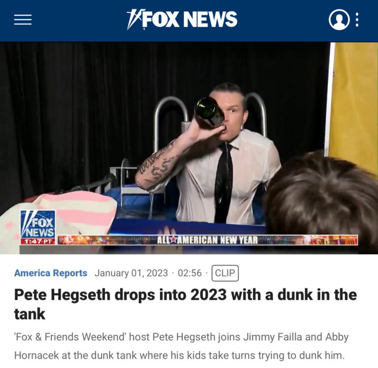 Fox News Promoted Pete Hegseth Champagne Drinking and Dunk Tank Video