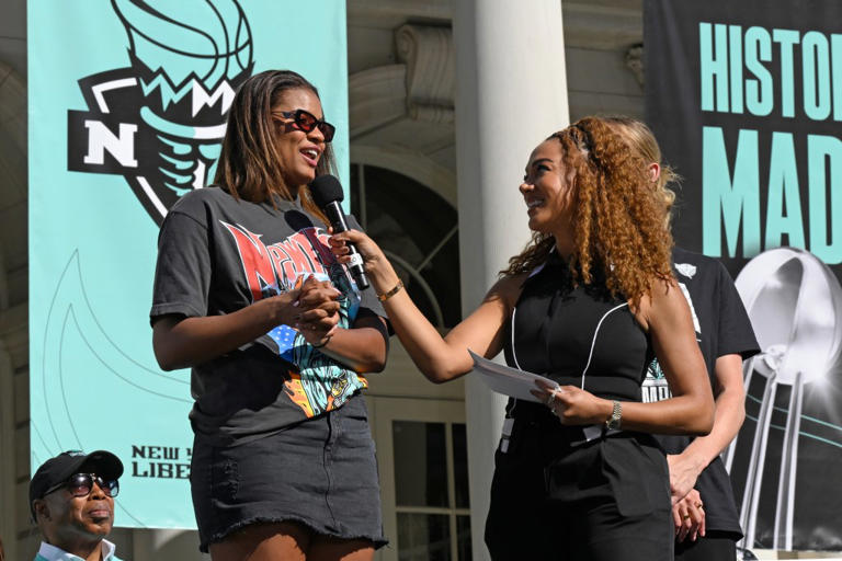 Sabally during the Liberty’s championship parade. NBAE via Getty Images