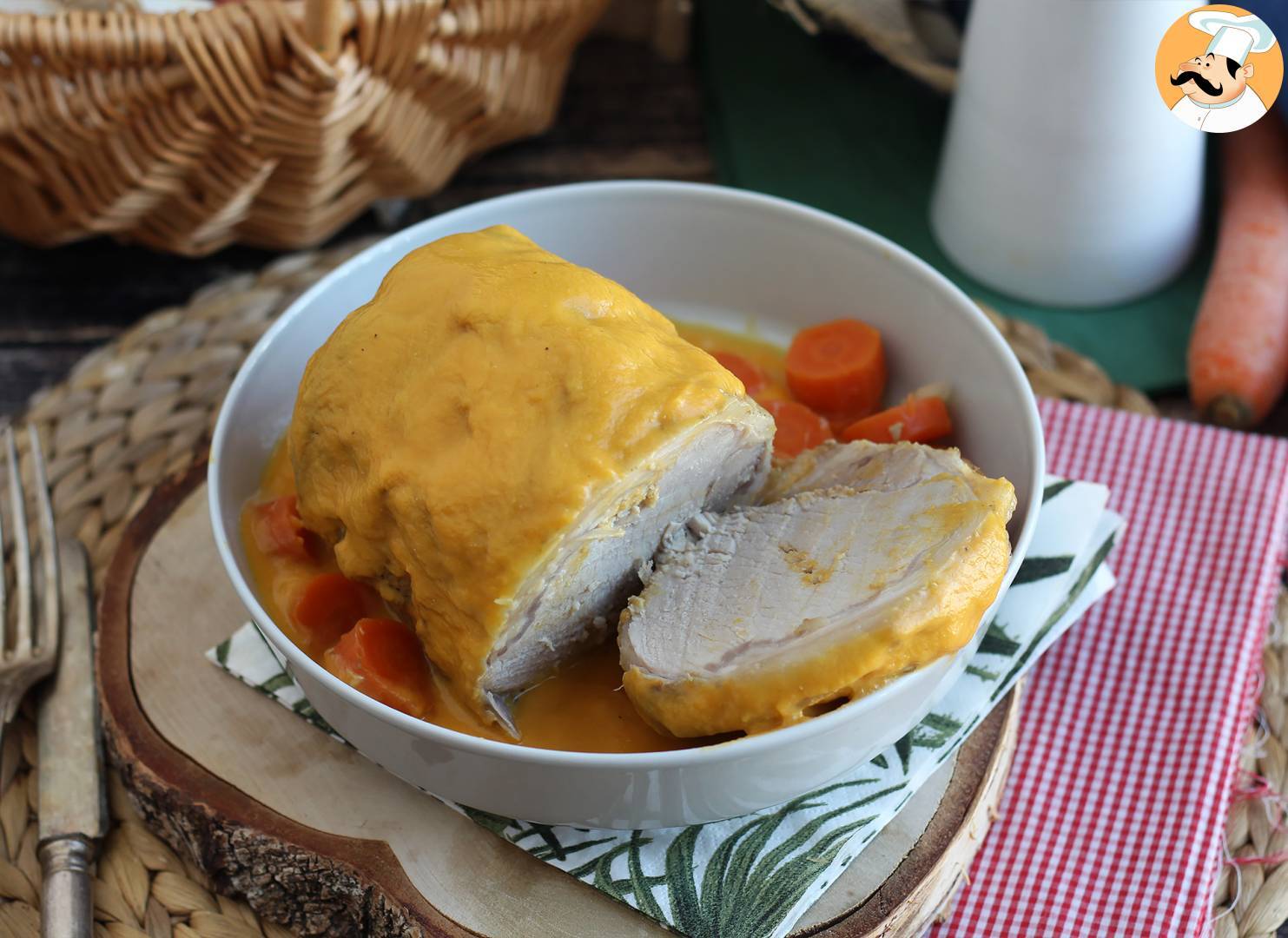 Schweinelende mit bier und karottensauce im schnellkochtopf