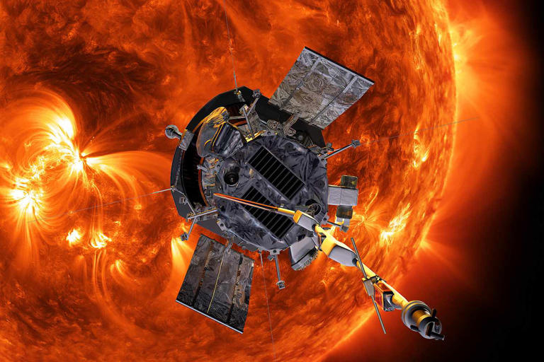 NASA/Johns Hopkins APL/Steve Gribben Illustration of NASA's Parker Solar Probe approaching the Sun