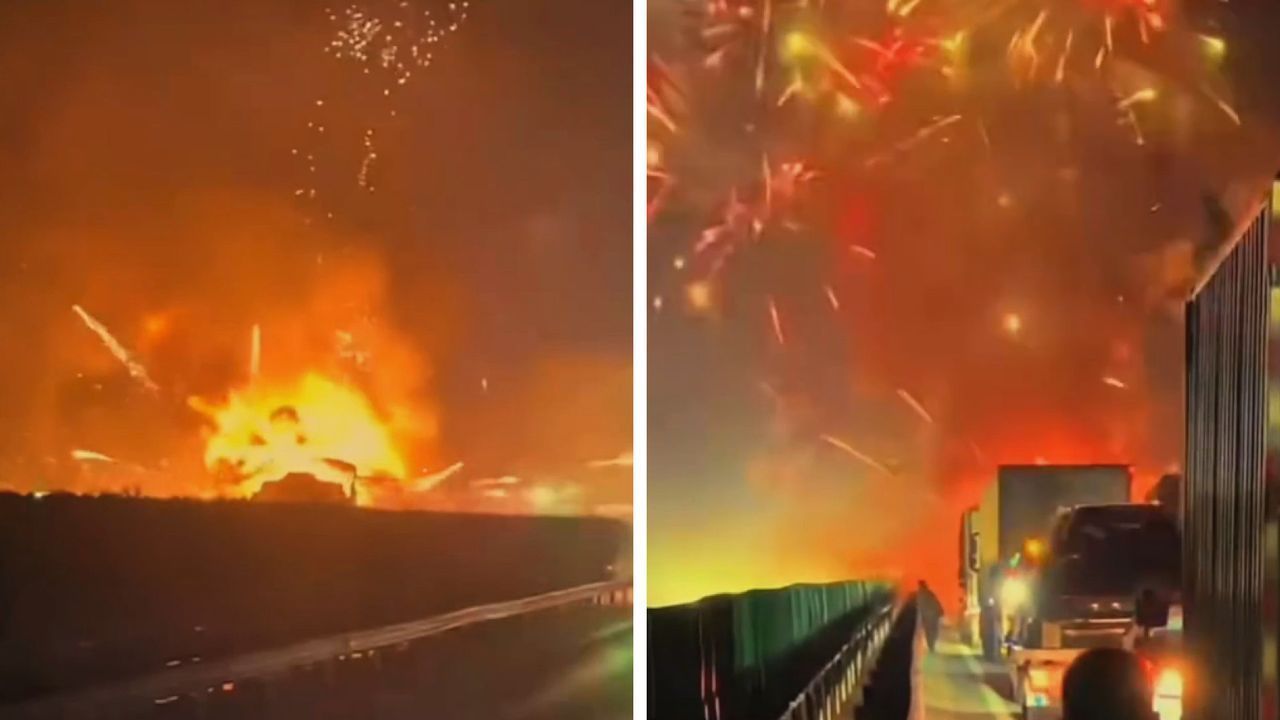 Spektakel auf der Autobahn: Feuerwerksladung geht in Flammen auf