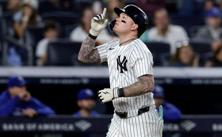 Alex Verdugo #24 of the New York Yankees gestures as he runs the bases after his fourth inning two run home run against the Kansas City Royals at Yankee Stadium on September 09, 2024 in New York City. (Photo by Jim McIsaac/Getty Images)