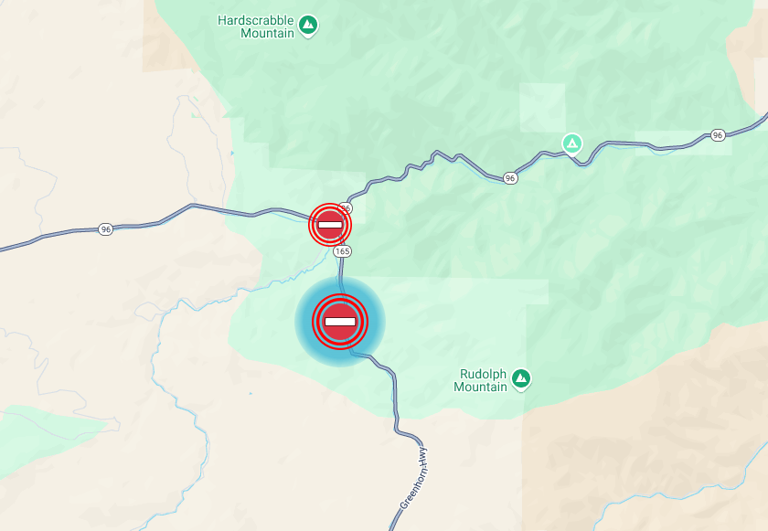 Rock slide closes Highway 96 and Highway 165 junction