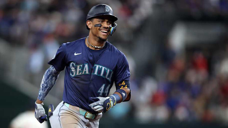 Seattle Mariners center fielder Julio Rodriguez runs the bases after hitting a home run against the Texas Rangers on Sept. 20 at Globe Life Field. | Tim Heitman-Imagn Images