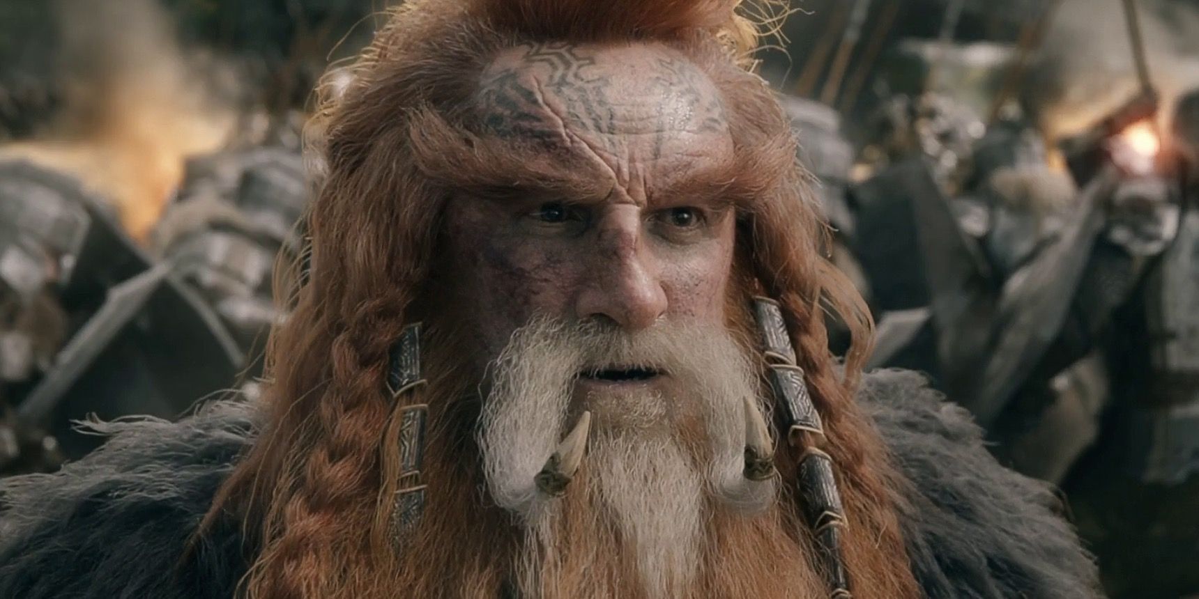 An image of Dain II Irontfoot looking serious in from The Hobbit: The Battle of Five Armies