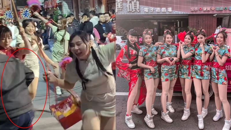 阿北失控舉動，害女舞者重心不穩差點跌倒臉著地。（圖／翻攝自廟會隨手拍臉書）