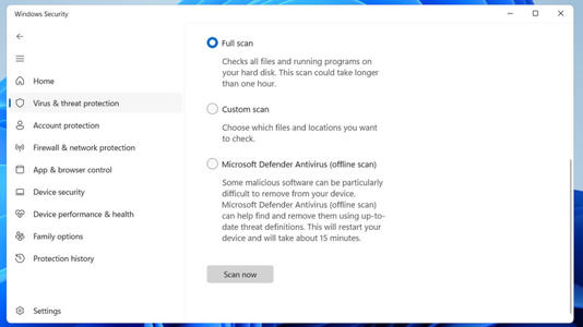 Full System Scan Option in Windows Security App