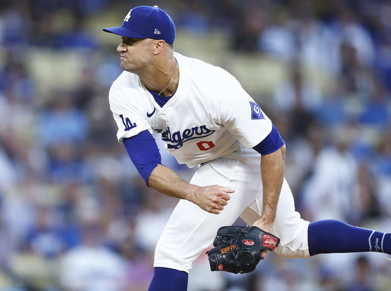 LOS ANGELES, CALIFORNIA - AUGUST 27: Jack Flaherty #0 of the Los Angeles Dodgers throws against the Baltimore Orioles in the first inning at Dodger Stadium on August 27, 2024 in Los Angeles, California.