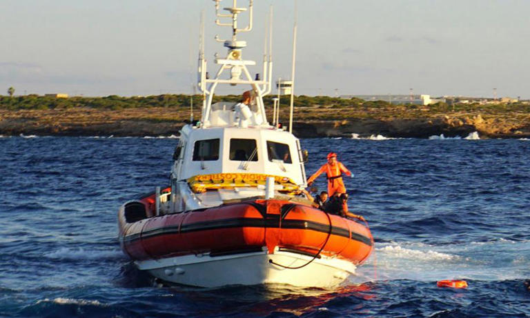 An Open Arms vessel off Lampedusa. The survivors were picked up close to the southern Italian island. Photograph: Francisco Gentico/AP