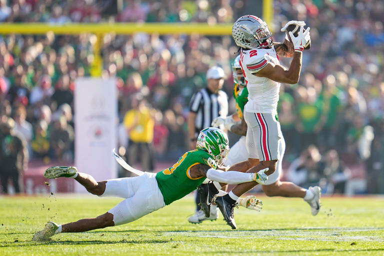 Emeka Egbuka needs 146 yards to pass Michael Jenkins as Ohio State's all-time leading receiver.