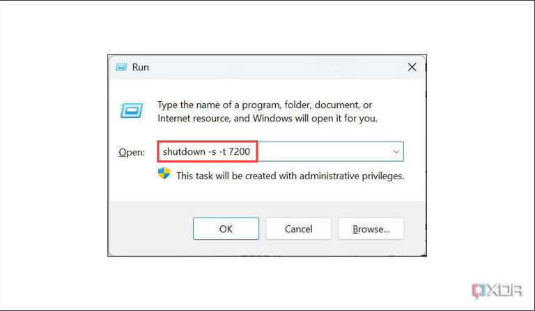 Screenshot of Shutdown timer command Windows Run Dialog Box