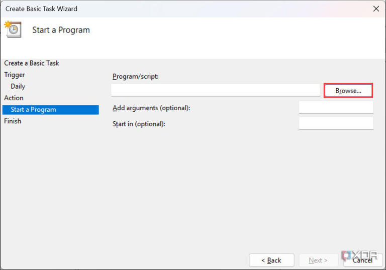Browse for the Shutdown script
