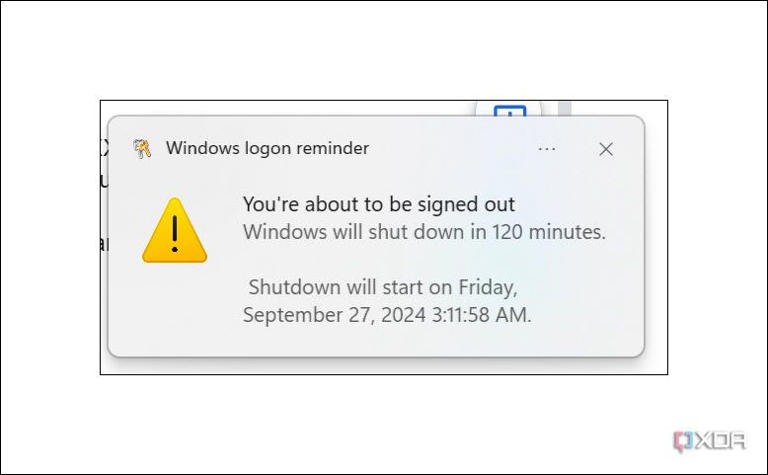 Screenshot of Shutdown timer notification