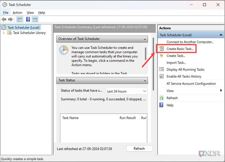 Screenshot of creating a basic task