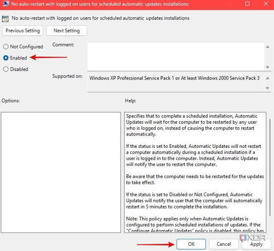Enable no restart in GPE