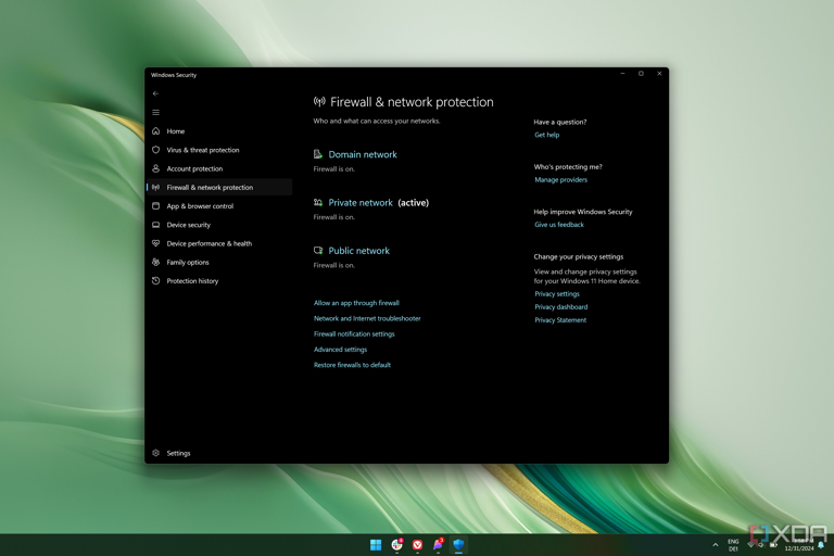 Screenshot of firewall settings in Windows Security on Windows 11