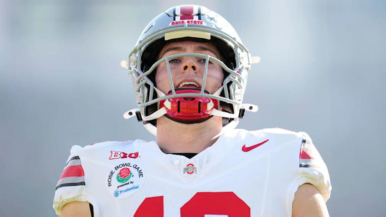 Ohio State Buckeyes quarterback Will Howard takes the field prior to the College Football Playoff quarterfinal against the Oregon Ducks at the Rose Bowl in Pasadena, Calif. on Jan. 1, 2025. | Adam Cairns/Columbus Dispatch / USA TODAY NETWORK via Imagn Images