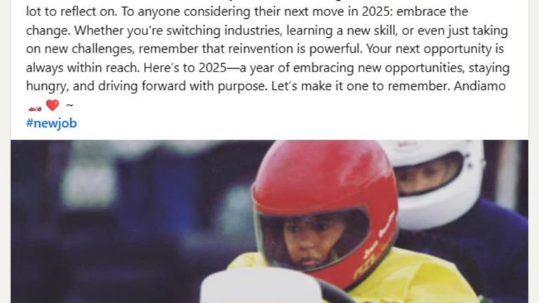 Lewis Hamilton LinkedIn post screenshot/