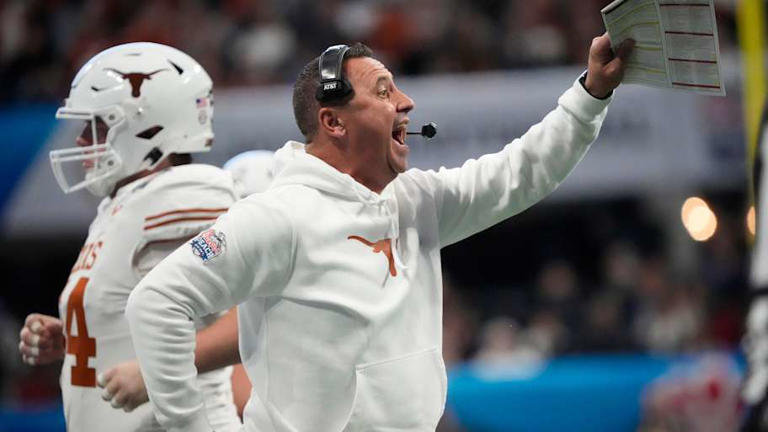 Texas head coach Steve Sarkisian directs his player against Arizona State during the second quarter of the Chick-fil-A Peach Bowl in Atlanta on Wednesday, Jan. 1, 2025. | Michael Chow/The Republic / USA TODAY NETWORK via Imagn Images