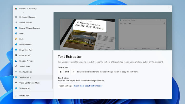 The Text Extractor tool in Microsoft PowerToys. Screenshot: Microsoft