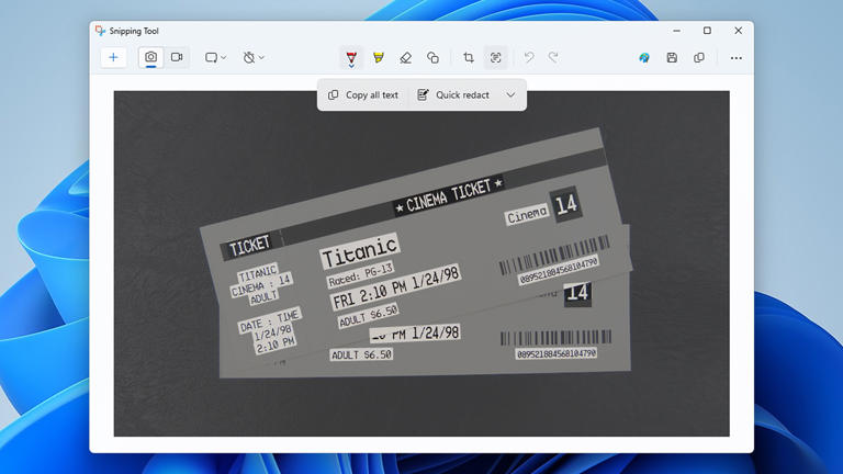 You can extract text with the Snipping Tool. Screenshot: Microsoft
