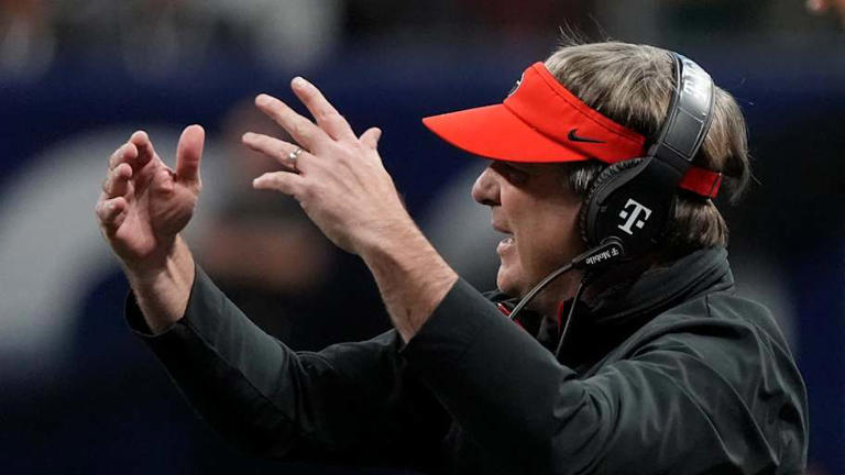 Georgia coach Kirby Smart reacts during the first half of the SEC championship game against Texas in Atlanta, on Saturday, Dec. 7, 2024. | Joshua L. Jones / USA TODAY NETWORK via Imagn Images