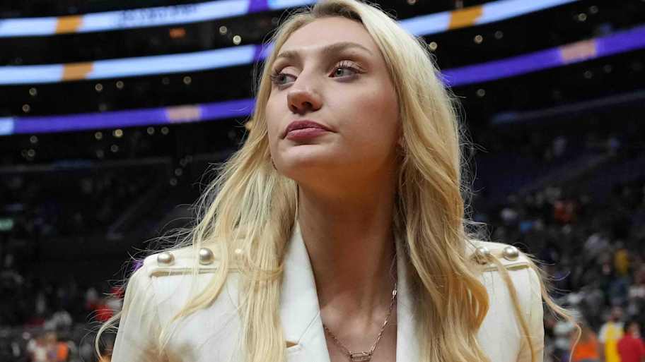 Jul 5, 2024; Los Angeles, California, USA; LA Sparks injured forward Cameron Brink leaves the floor after the game against the Las Vegas Aces at Crypto.com Arena. | Kirby Lee-Imagn Images