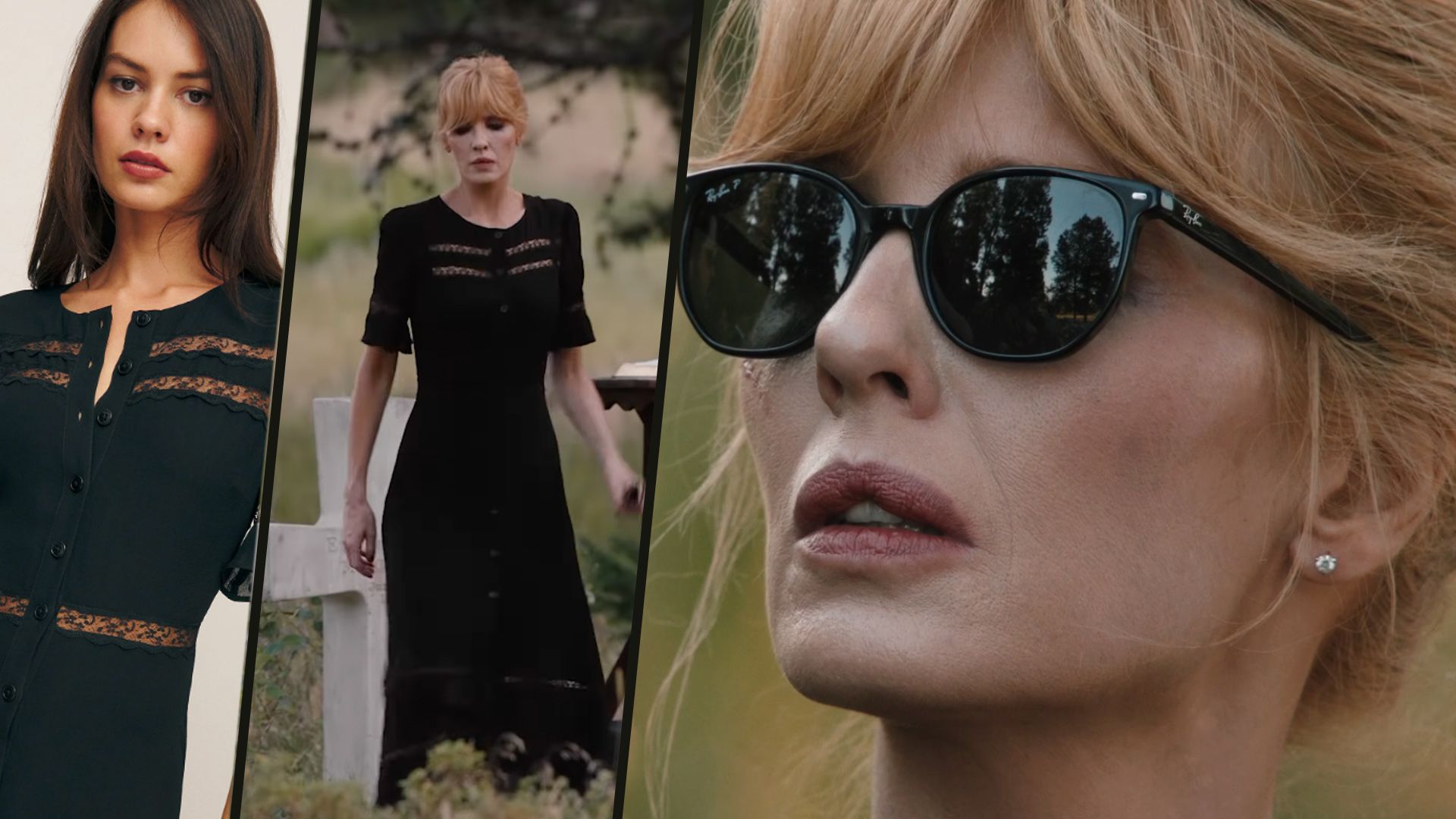 Beth Dutton's funeral dress and Ray Ban sunglasses on Yellowstone How