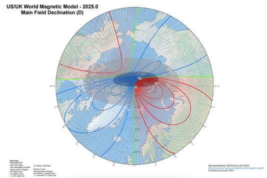 The 2025 World Magnetic Model. (NOAA/NCEI)