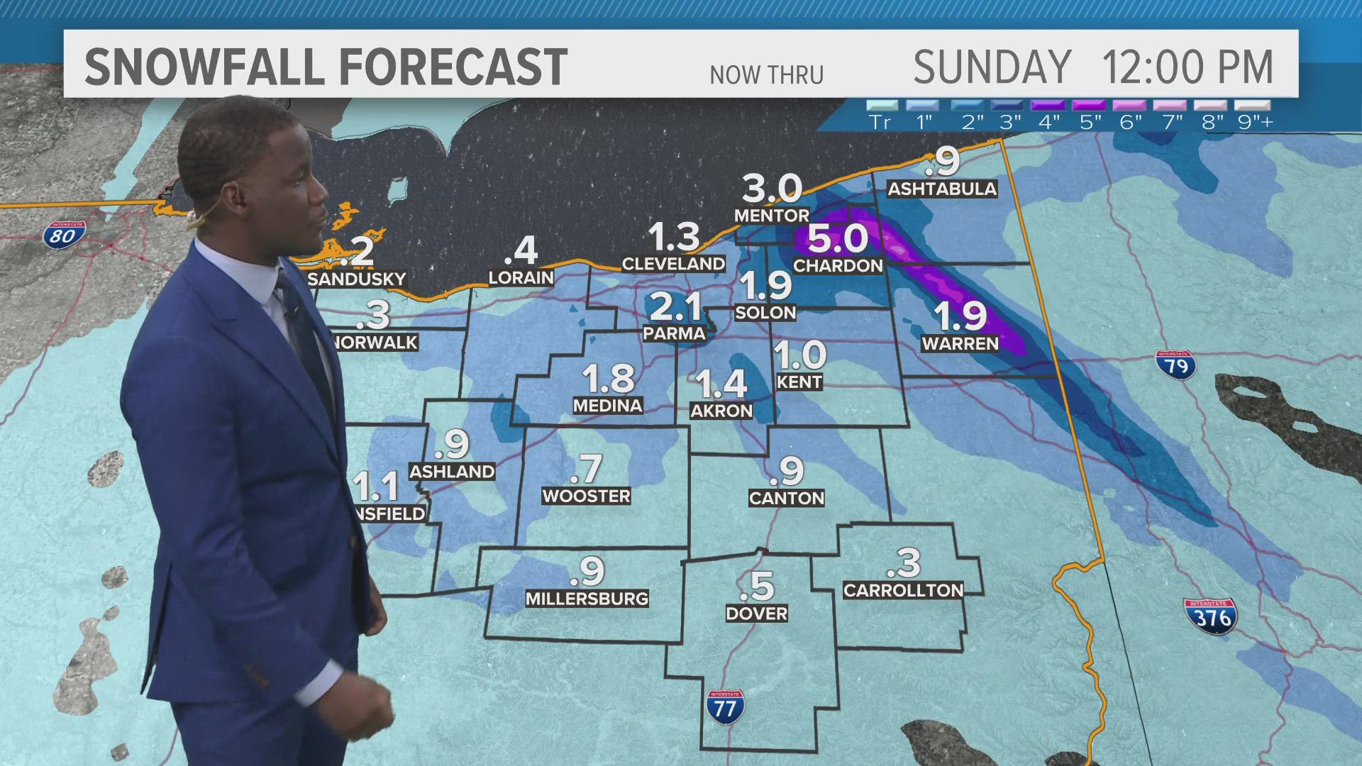 Cleveland area weather forecast Widespread snow and cold conditions