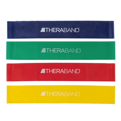Theraband Resistance Band Loop Set, Pack of 4, 18 Inch Band Loop Kit for Legs & Butt Workouts, Beginner to Advanced Levels for Exercise, Rehab, Physical Therapy, Stretching, & Strength Training