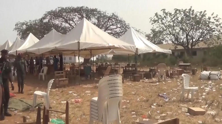 The aftermath of a stampede on Wednesday at a holiday funfair in Oyo State. Pic: Arise News/AP