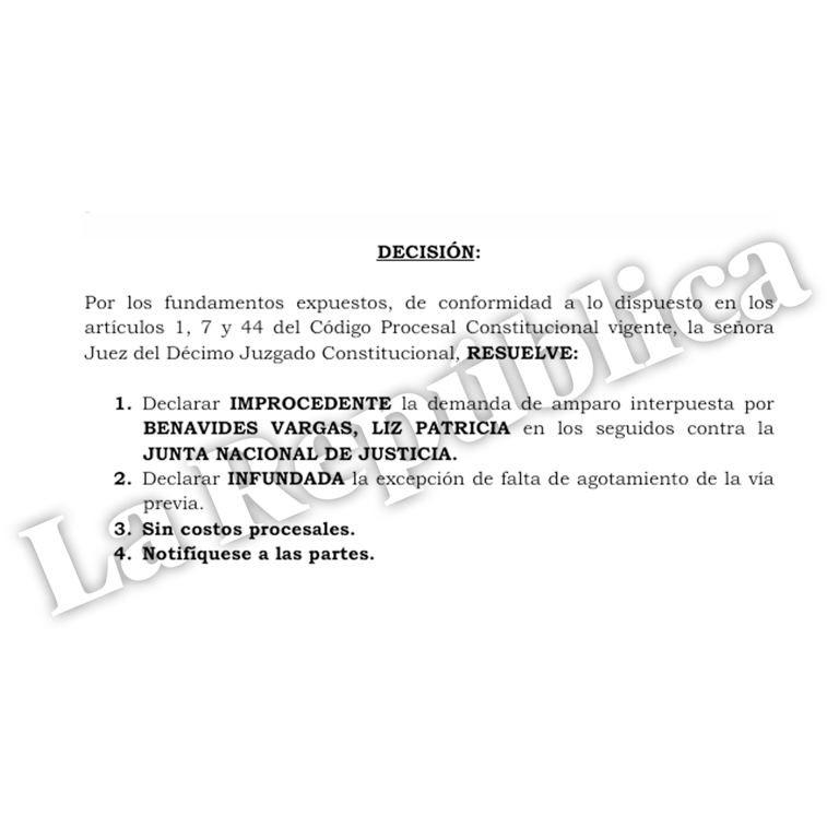 Patricia Benavides no será repuesta como fiscal de la Nación: PJ declaró improcedente su demanda