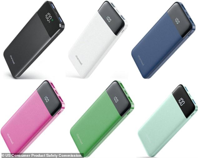 A portable external battery for mobile phones, the Charmast sold on Amazon (above), has been recalled after 44 cases of the device 'expanding, igniting, melting, overheating or smoking'