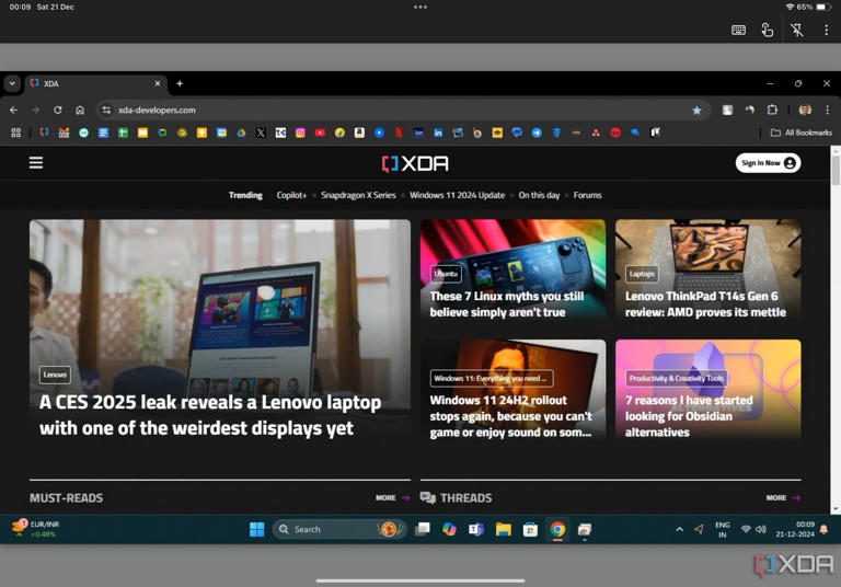 Browser open on Windows iPad