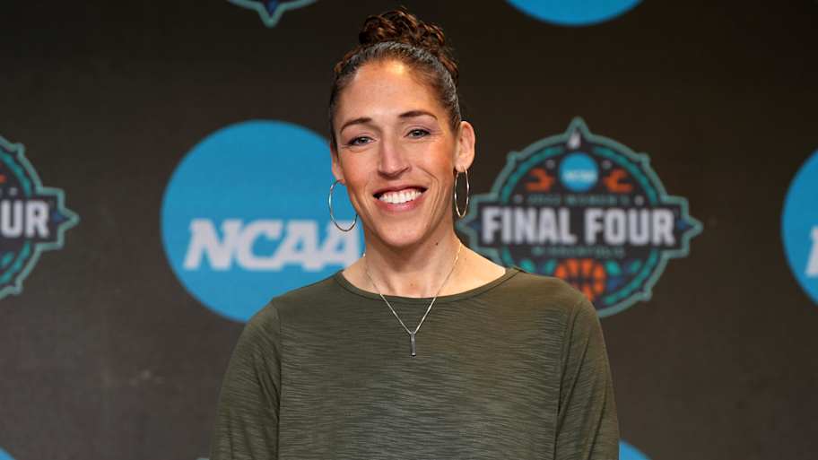 Mar 31, 2022; Minneapolis, MN, USA; ESPN analyst Rebecca Lobo poses during NCAA Womens Final Four press conference at Target Center. Mandatory Credit: Kirby Lee-Imagn Images | Kirby Lee-Imagn Images