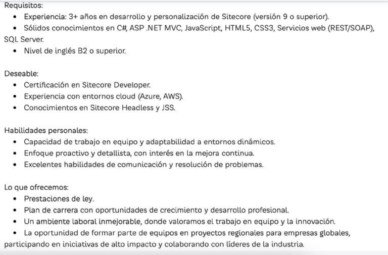 Algunos de los requisitos que pide la empresa. FOTO: Especial