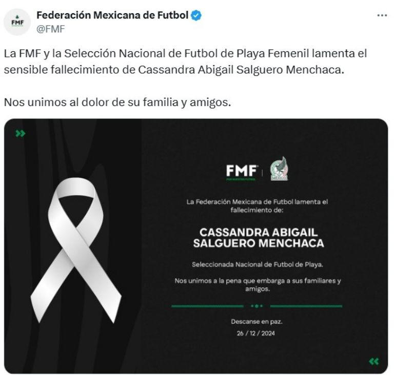 La federación compartió este mensaje. Foto: X/@FMF