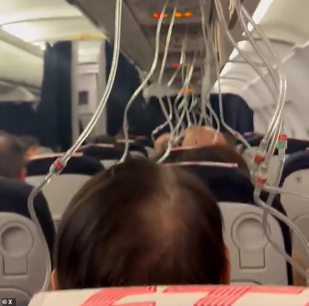 Moment oxygen masks drop ahead of emergency landing in Paris