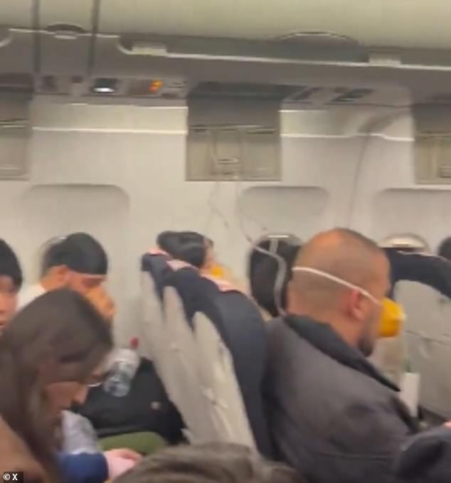 Moment oxygen masks drop ahead of emergency landing in Paris