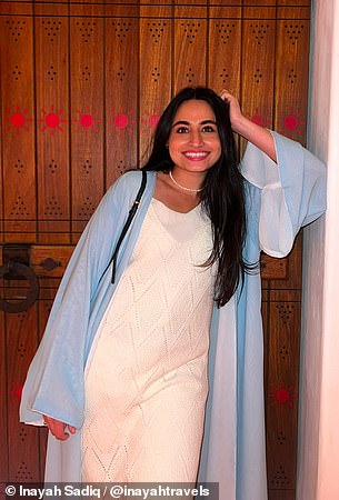 Inayah Sadiq lived in Saudi Arabia for 15 years and has shared her top tips for visiting with MailOnline. She's pictured here at Diriyah, a Unesco World Heritage site in Saudi Arabia