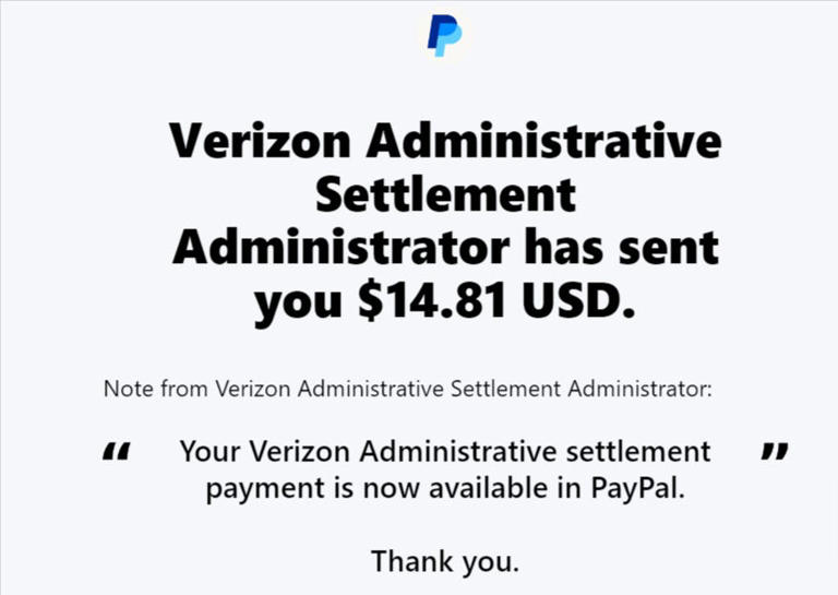 Verizon administrative settlement payments are being made but they're