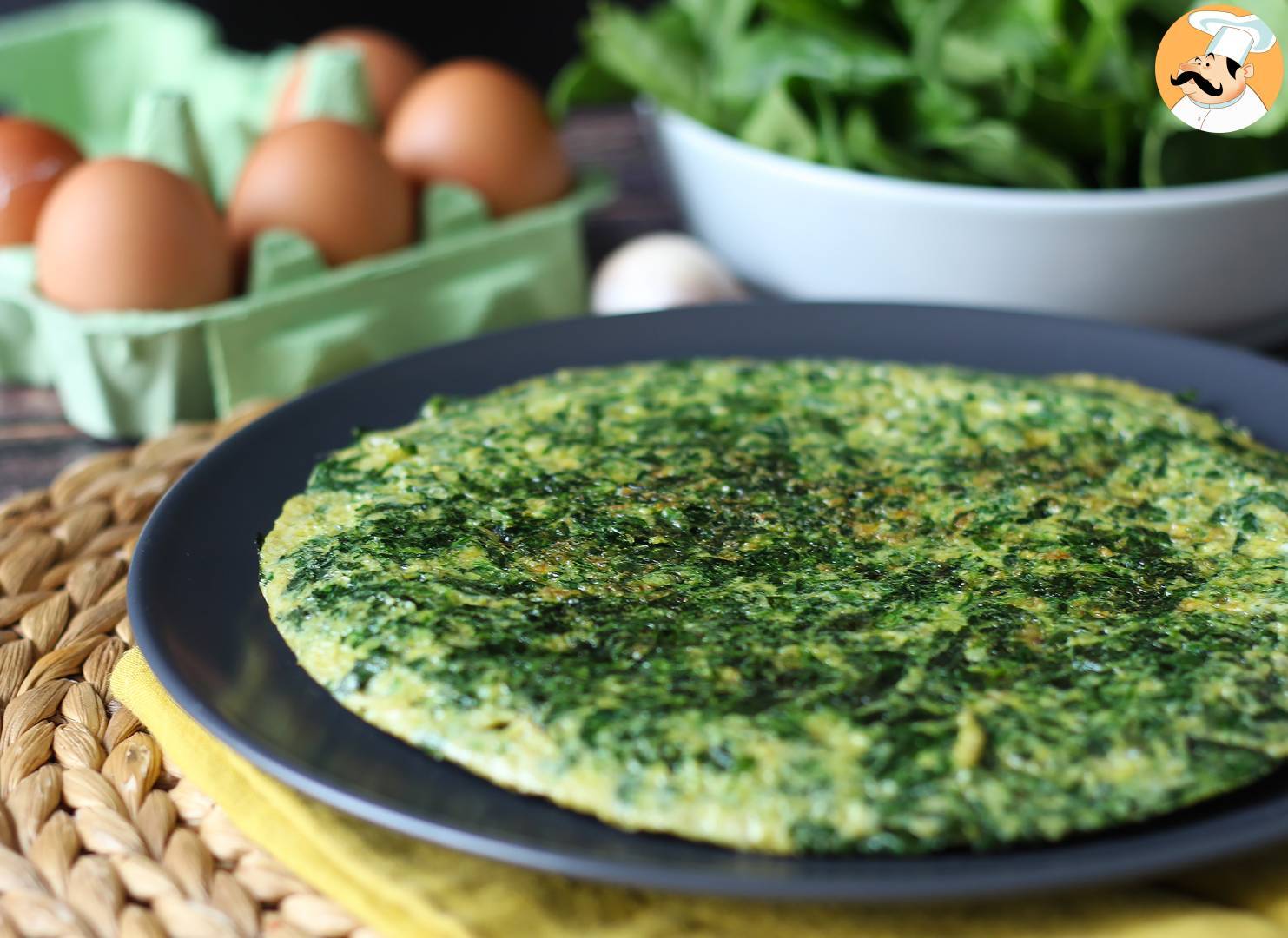 Spinat-omelett, der einfache und schmackhafte vegetarische zweite gang