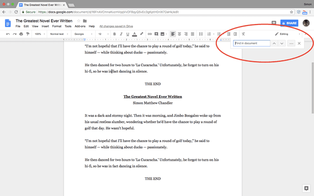 Press Command + F to open the word finder