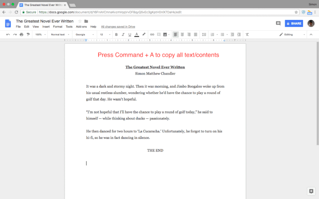 Press Command + A, C or V to select all, copy or paste