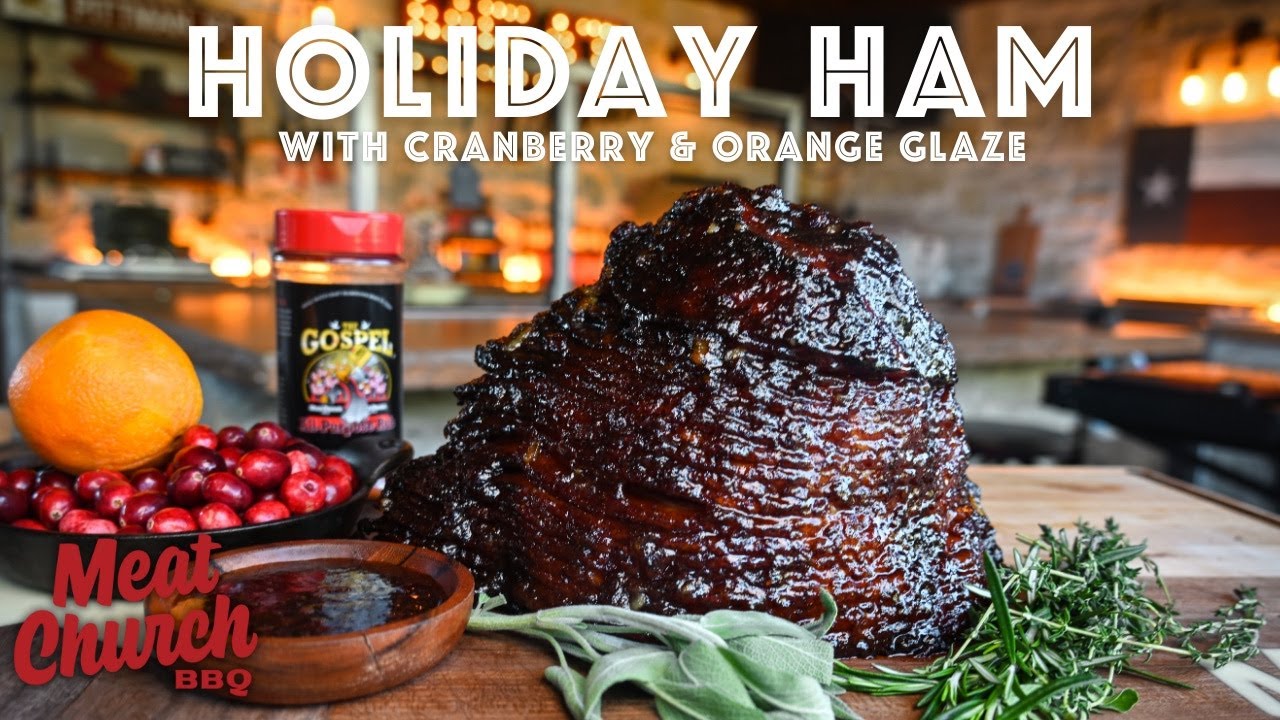 Glaze holiday ham with sticky orange cranberry flavor