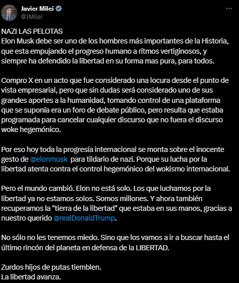 Tras la polémica, Elon Musk reaccionó y le contestó a Milei de la manera menos esperada